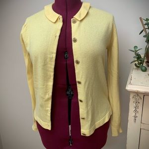 Vintage Cashmere Yellow Cardigan with Peter Pan collar